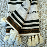 Black and Natural Cotton Throw with Black or Natural Tassels | 125×195cm